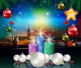Christmas greeting card with panorama of city vector 02