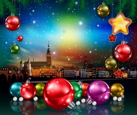 Christmas greeting card with panorama of city vector 03