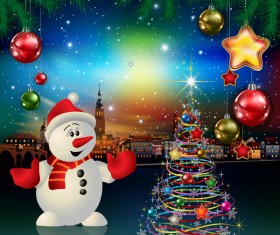 Christmas greeting card with panorama of city vector 04