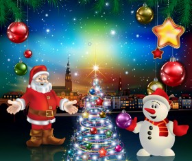 Christmas greeting card with panorama of city vector 05