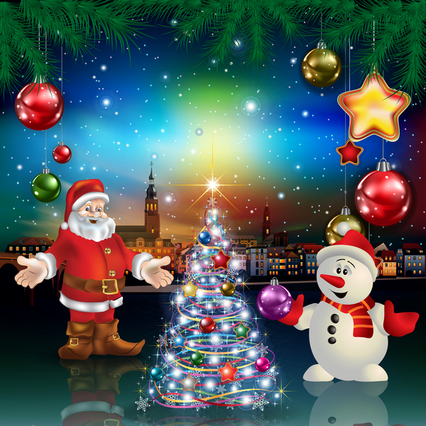 Christmas greeting card with panorama of city vector 05