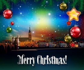Christmas greeting card with panorama of city vector 06