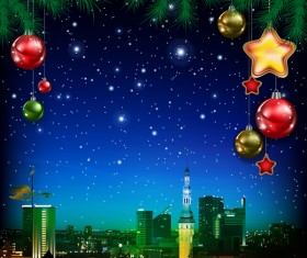 Christmas greeting card with panorama of city vector 08