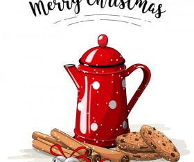 Christmas hand drawn sweet with tea vector 02
