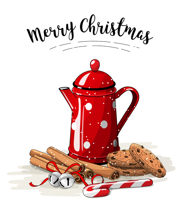 Christmas hand drawn sweet with tea vector 02