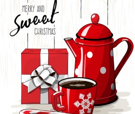 Christmas hand drawn sweet with tea vector 03