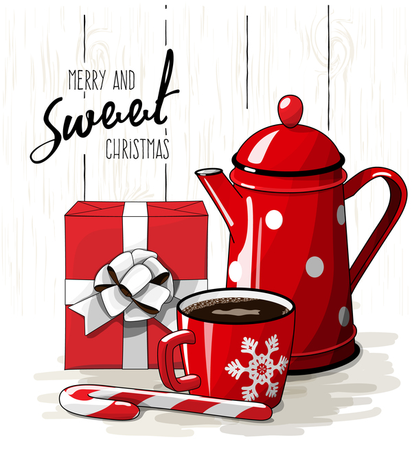 Christmas hand drawn sweet with tea vector 03