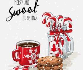 Christmas hand drawn sweet with tea vector 04