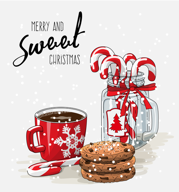 Christmas hand drawn sweet with tea vector 04