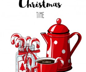 Christmas hand drawn sweet with tea vector 05