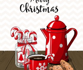 Christmas hand drawn sweet with tea vector 06
