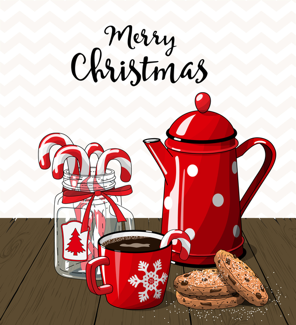 Christmas hand drawn sweet with tea vector 06