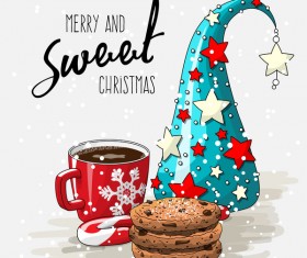 Christmas hand drawn sweet with tea vector 07