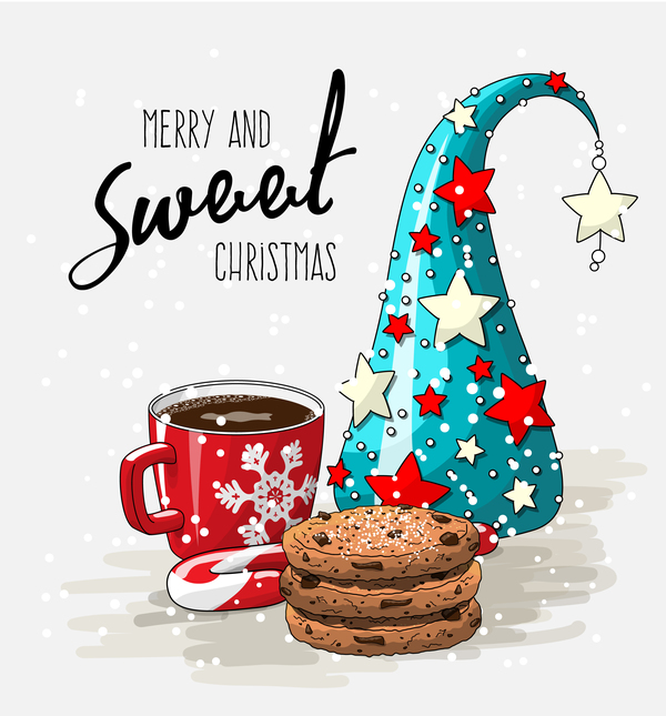 Christmas hand drawn sweet with tea vector 07