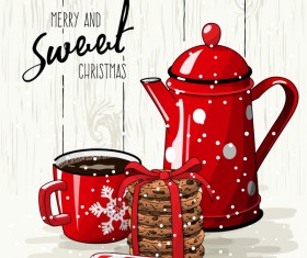 Christmas hand drawn sweet with tea vector 08