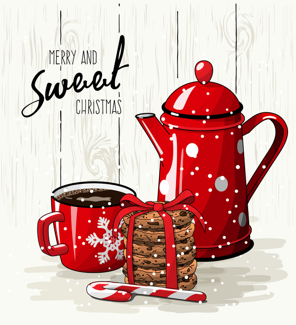 Christmas hand drawn sweet with tea vector 08