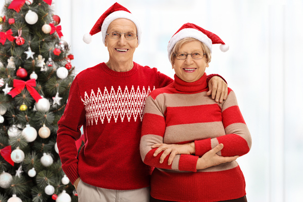 Christmas happy older couples Stock Photo
