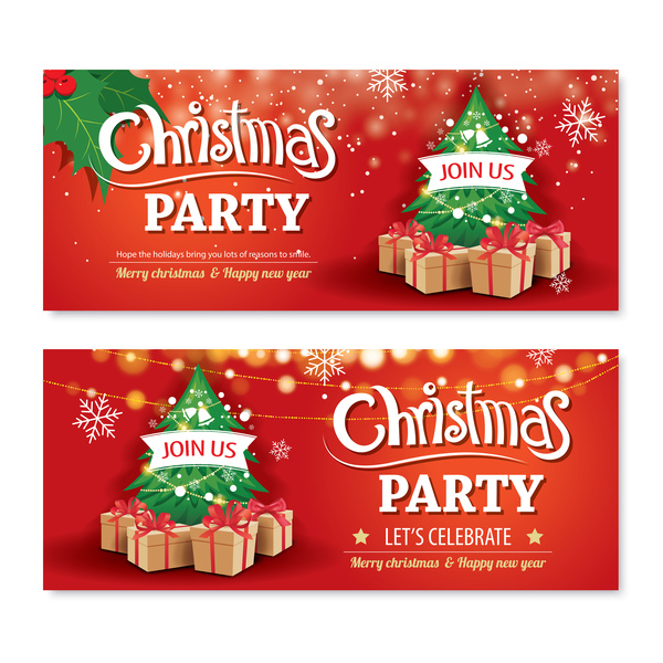 Christmas holiday red banners vector 01
