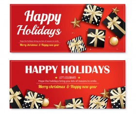 Christmas holiday red banners vector 02