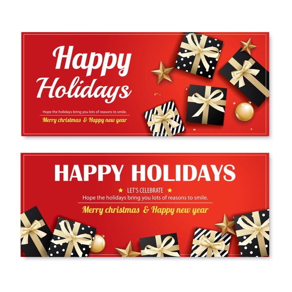 Christmas holiday red banners vector 02