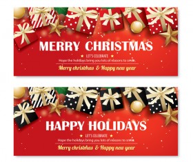 Christmas holiday red banners vector 03
