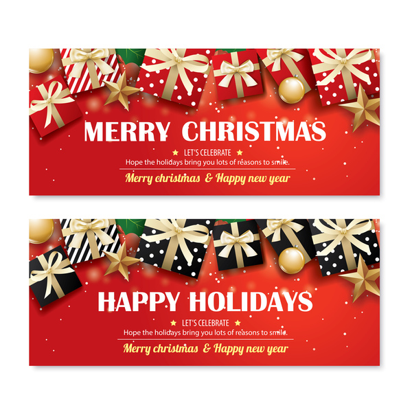 Christmas holiday red banners vector 03