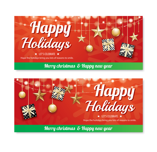 Christmas holiday red banners vector 04