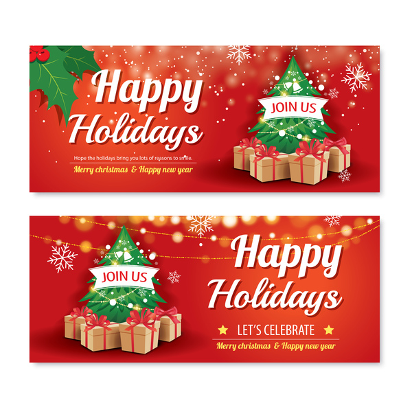 Christmas holiday red banners vector 05