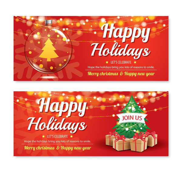 Christmas holiday red banners vector 06