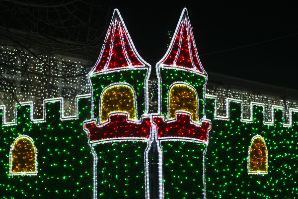 Christmas lantern decorated castle Stock Photo