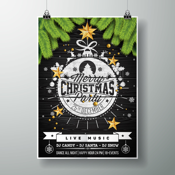 Christmas party flyer with poster cover template vector 01