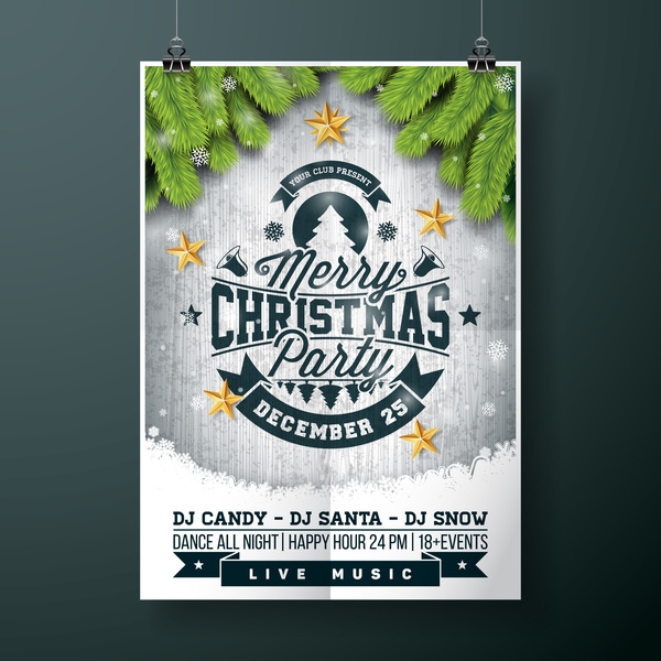 Christmas party flyer with poster cover template vector 02