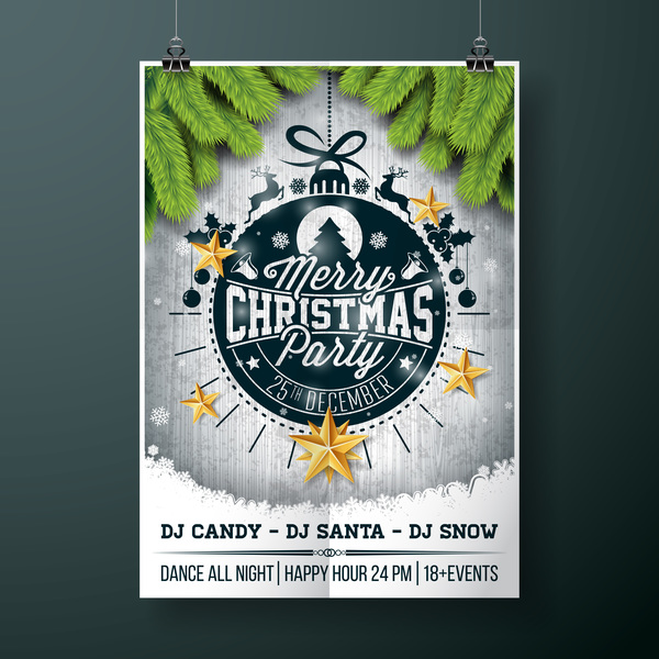 Christmas party flyer with poster cover template vector 03