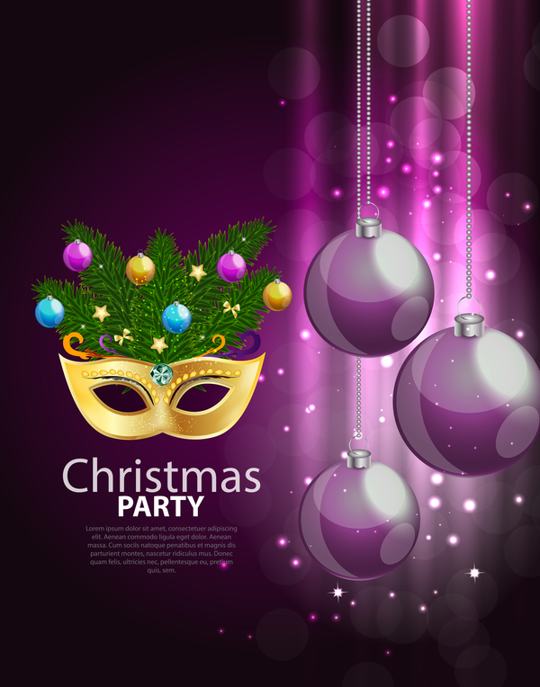 Christmas party poster purple vector template 01