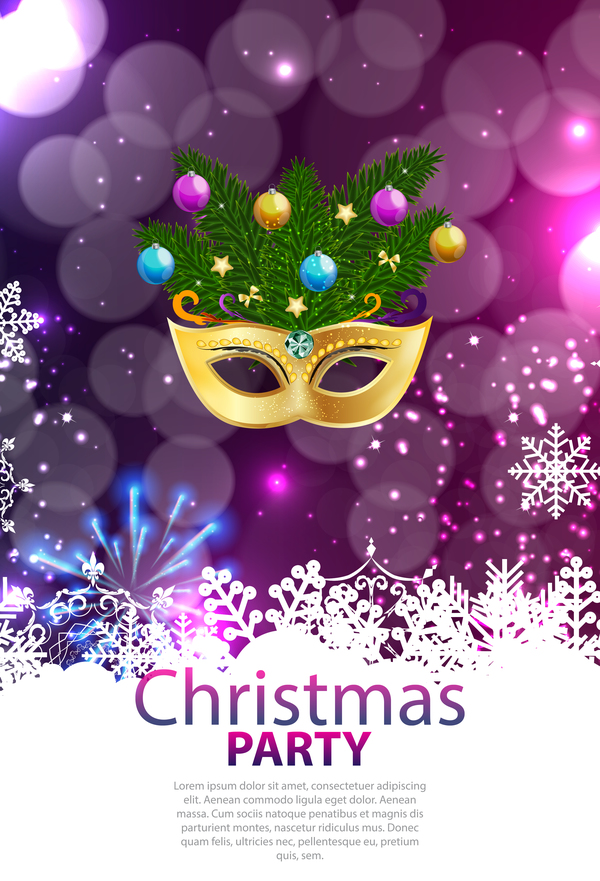 Christmas party poster purple vector template 02