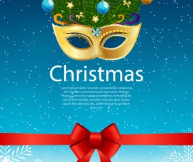 Christmas party poster template with red bow and mask vector 01