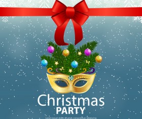 Christmas party poster template with red bow and mask vector 02