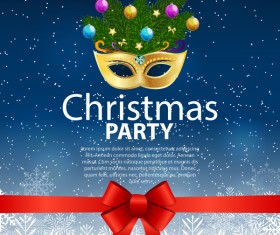 Christmas party poster template with red bow and mask vector 03