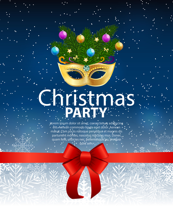 Christmas party poster template with red bow and mask vector 03