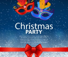 Christmas party poster template with red bow and mask vector 04