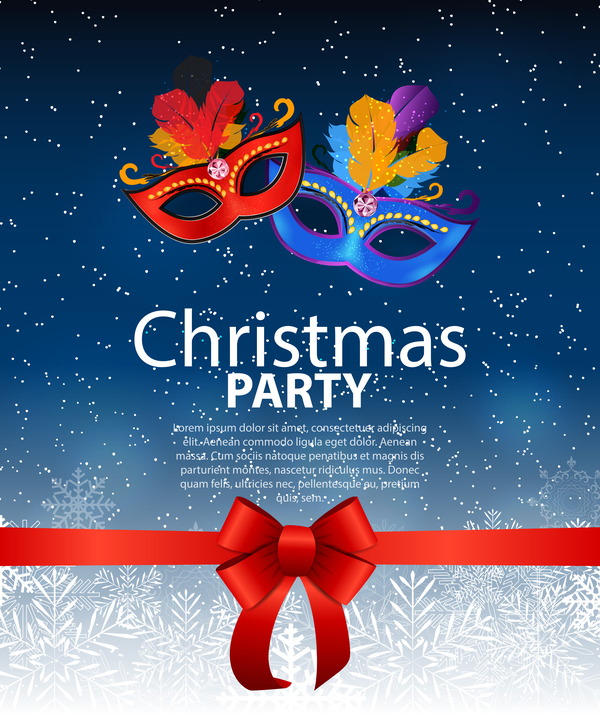 Christmas party poster template with red bow and mask vector 04