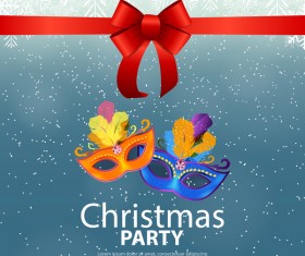 Christmas party poster template with red bow and mask vector 05