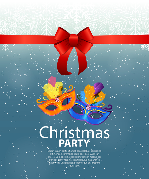 Christmas party poster template with red bow and mask vector 05