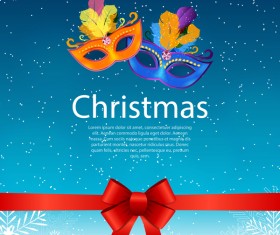 Christmas party poster template with red bow and mask vector 06