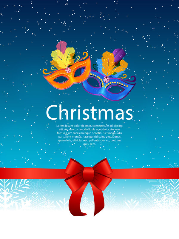 Christmas party poster template with red bow and mask vector 06