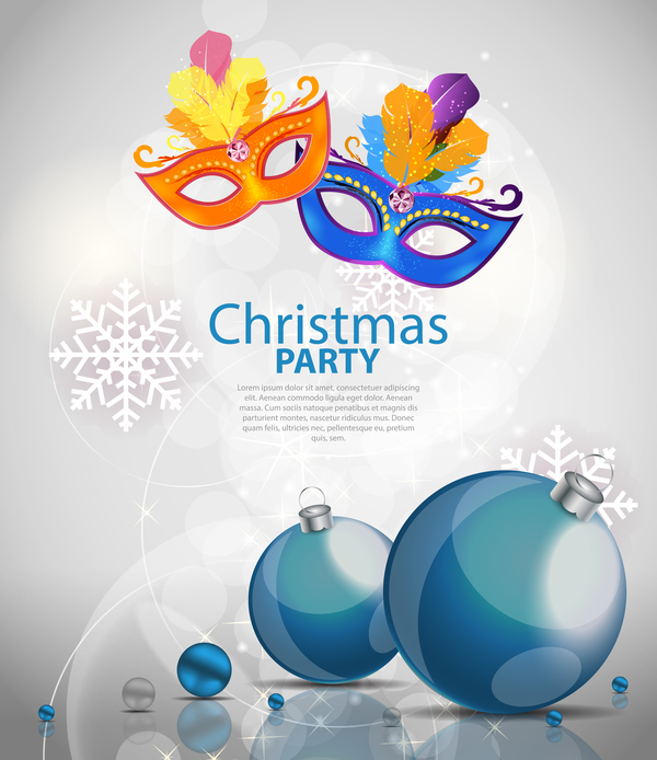 Christmas party poster with xmas balls and snowflake vector