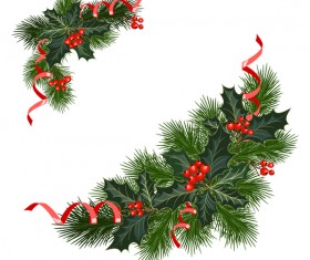 Christmas pine branches with holly ornaments vector illustration 01