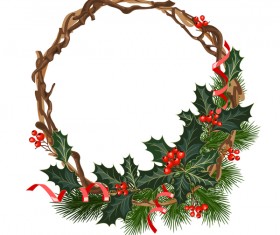 Christmas pine branches with holly ornaments vector illustration 02