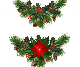 Christmas pine branches with holly ornaments vector illustration 03