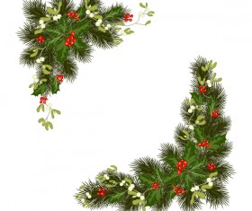 Christmas pine branches with holly ornaments vector illustration 05